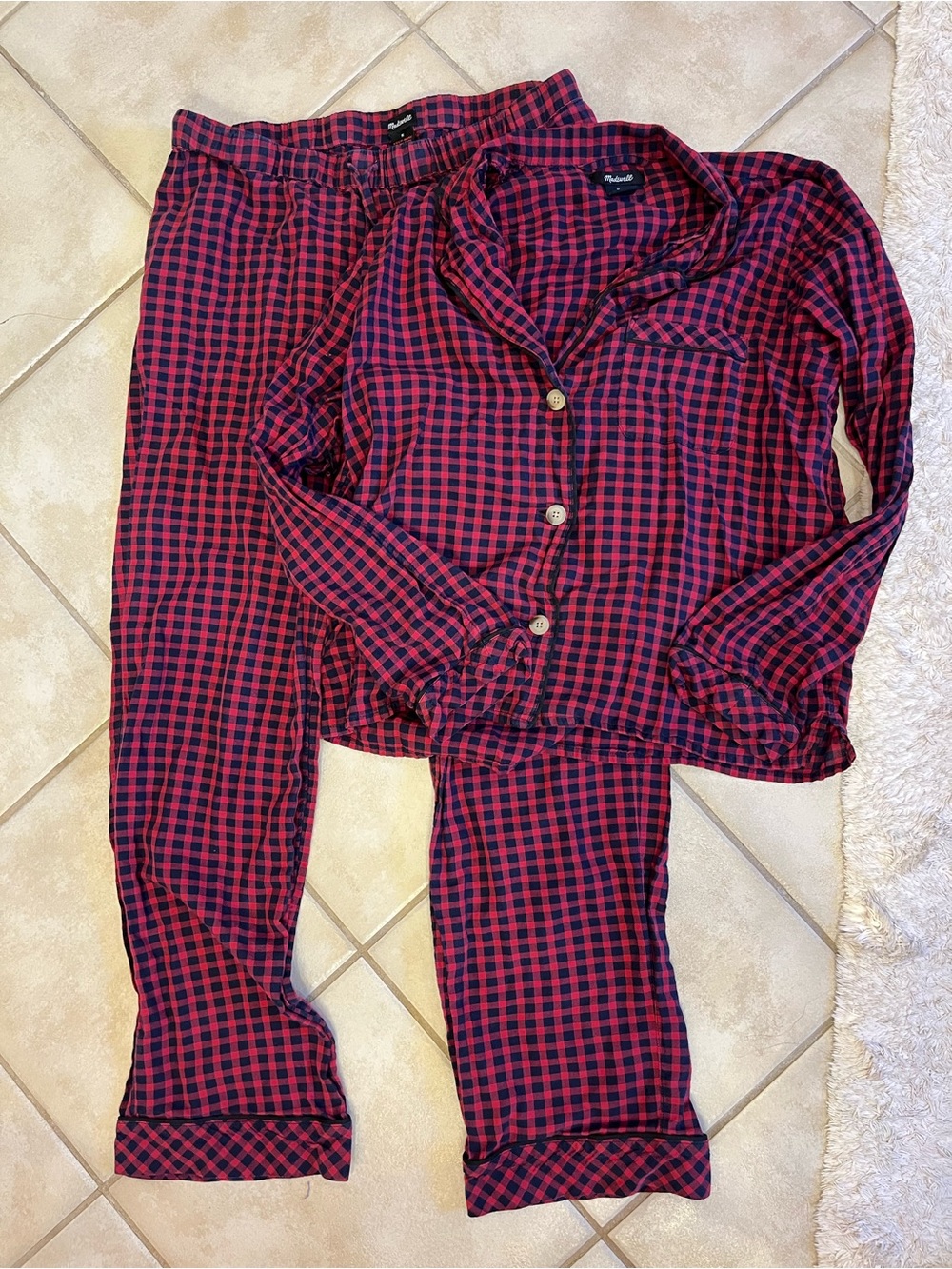 Madewell Medium Red and Black Plaid Pajama Set women’s